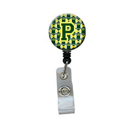 Carolines Treasures Letter P Football Green and Yellow Retractable Badge Reel CJ1075-PBR
